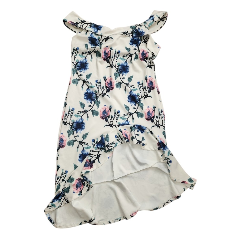 Venus Dress Womens Plus Size‎ 1X White Floral Off Shoulder Ruffle Hi Lo Stretch